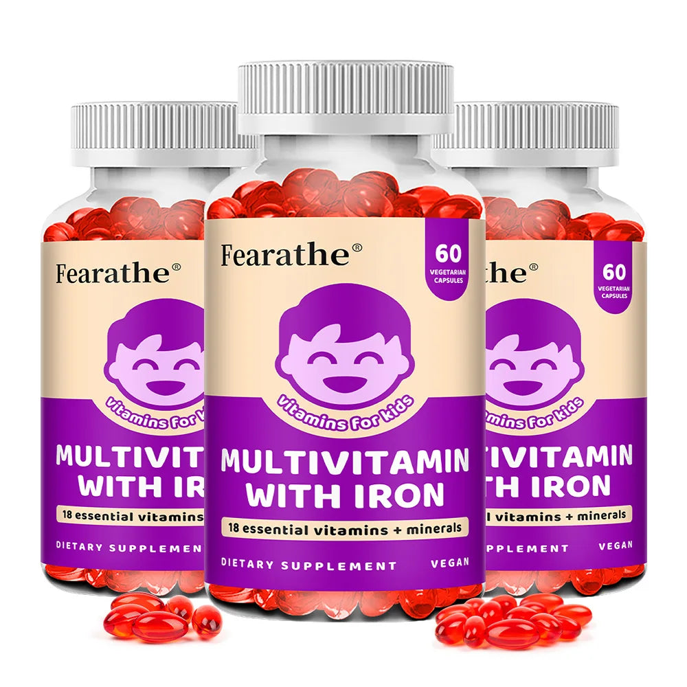 Kids Multivitamin Softgels with Iron, Zinc & Biotin, Daily Nutritional Supplement for Kids’ Growth, Immune & Brain Support