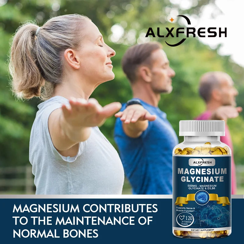 Ultra Pure Magnesium Glycinate 500mg with Zinc, Vitamin D3 & B6 – Muscle Relaxation, Nervous System Support, Deep Sleep & Fatigue Relief