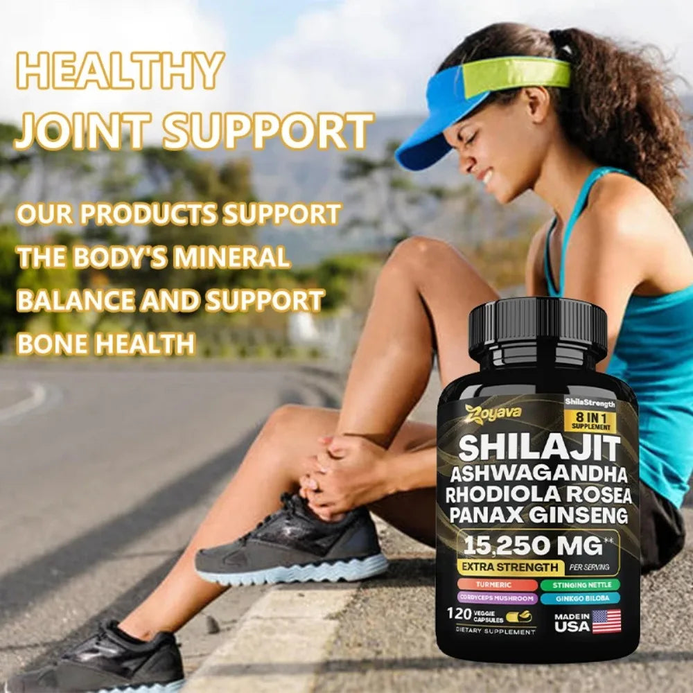 8 in 1 Supplements - Shilajit with Ginseng Ashwagandha for Brain, Memory, Concentration, Energy, Immune Health