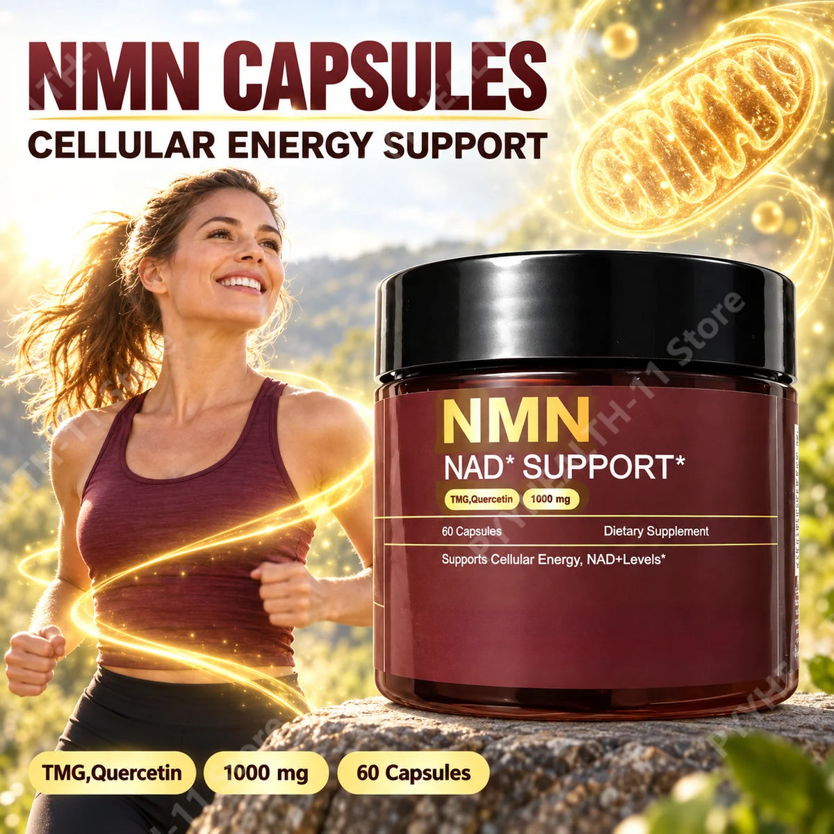 NMN 1000 Mg Capsule Supplement 4-in-1 Formula with TMG, Quercetin & Resveratrol NAD+ Supplement Supports Energy 60Capsules