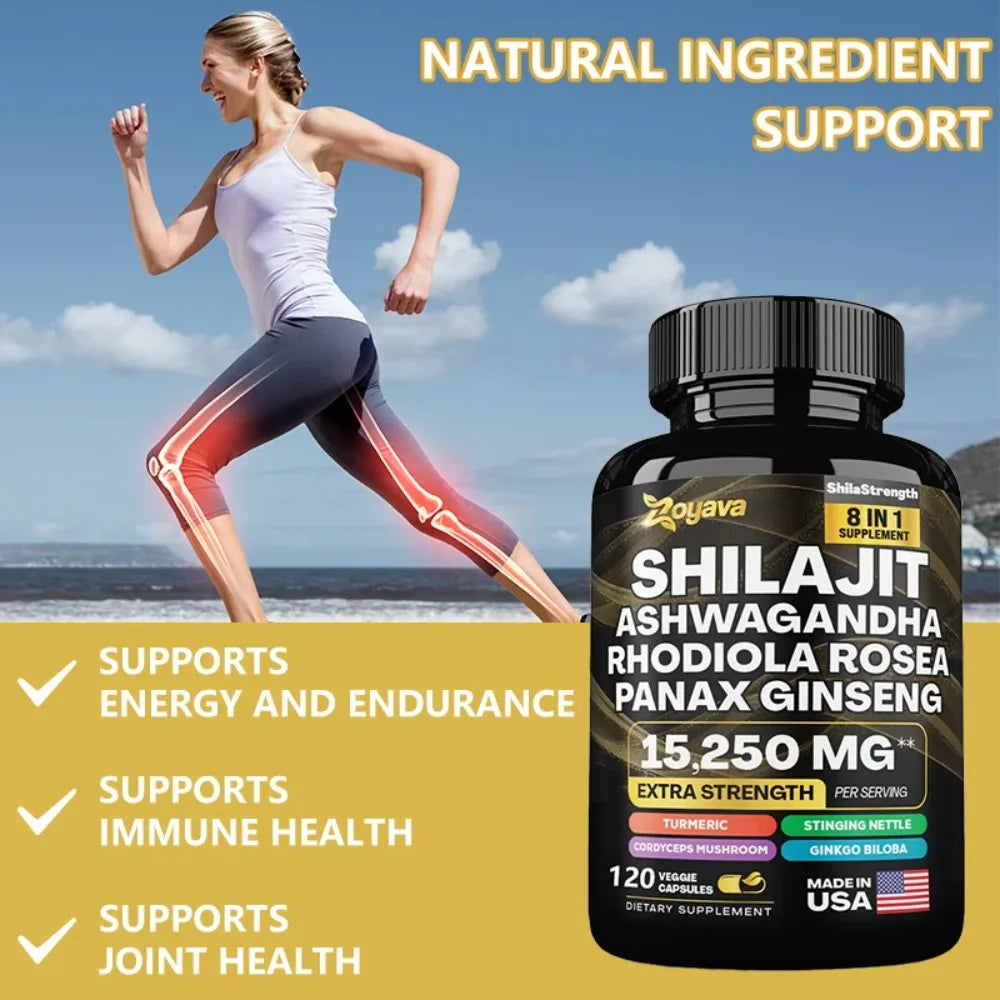 8 in 1 Supplements - Shilajit with Ginseng Ashwagandha for Brain, Memory, Concentration, Energy, Immune Health