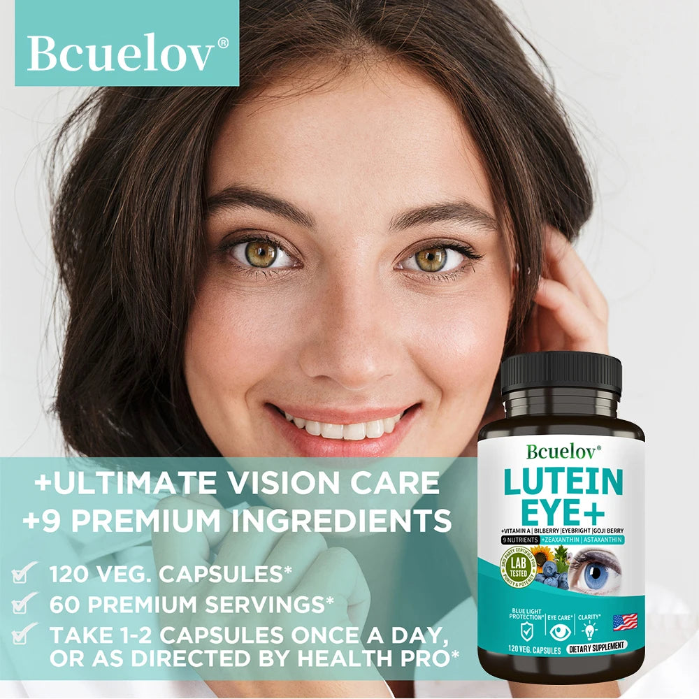 Lutein Supplement Containing Vitamin A, Zeaxanthin, Astaxanthin, and Bilberry Extract To Support Vision Health and Eye Health