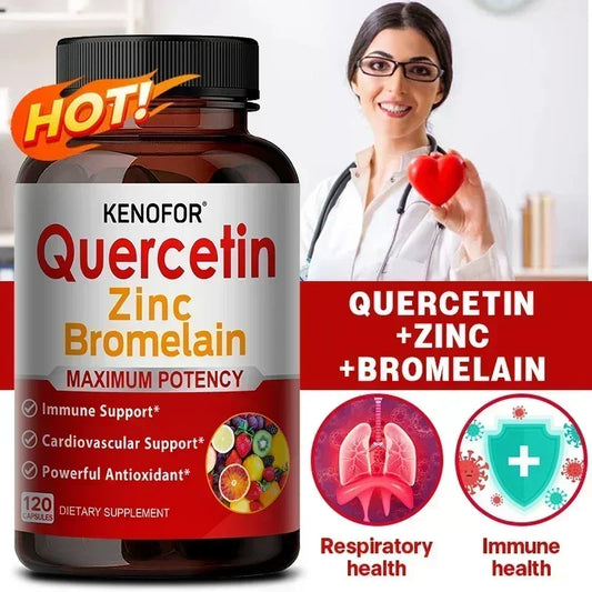 Zinc Quercetin + Bromelain 120 Vegetarian Capsules - Zinc Supplement for Antioxidant Immune Cardiovascular, Zinc for Men & Women