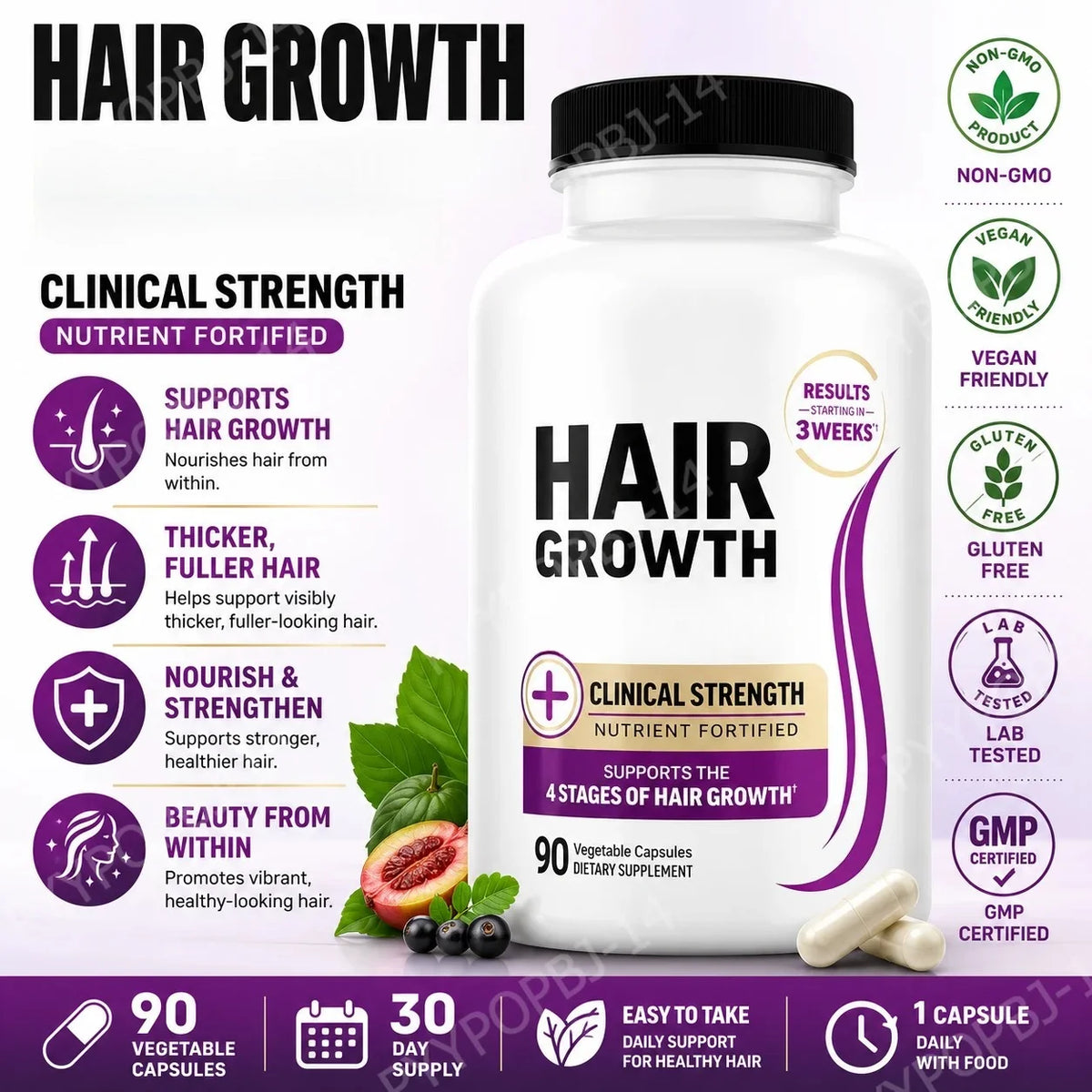Hair Wellness Multivitamin With Biotin Collagen Botanicals Supports | Premium Care