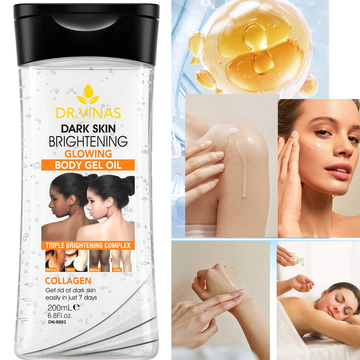 200ml WHITENING GLOWING BODY GEL OIL Body Essential Oil Skin Care Oil Moisturizing and Hydrating Care Suitable for All Seasons