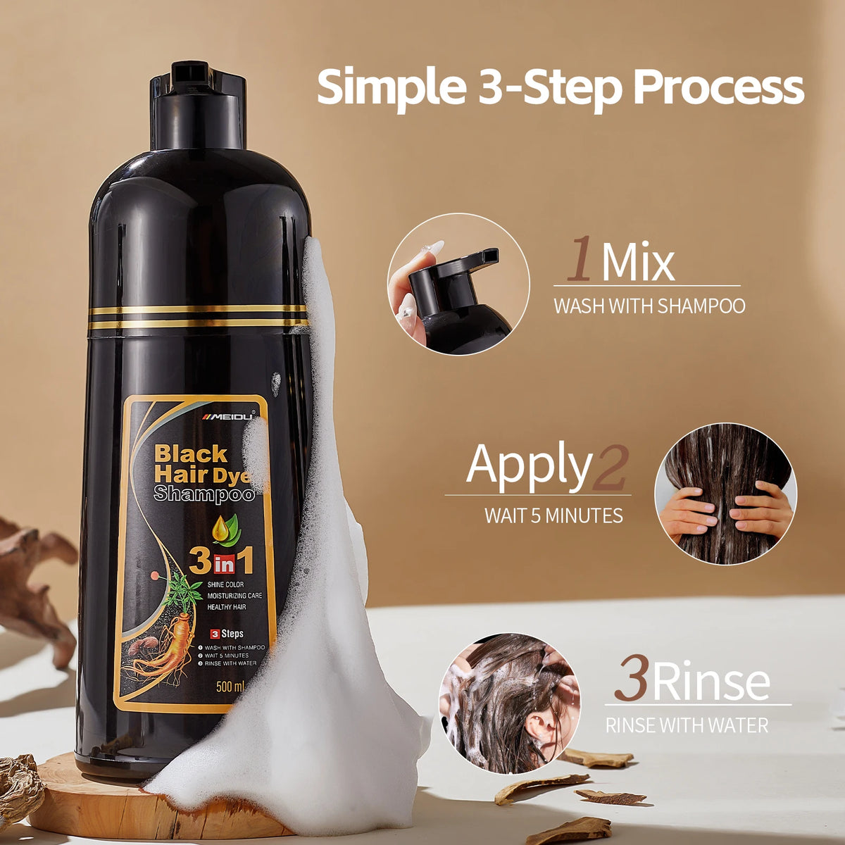 Meidu 3in1 Hair Dye Shampoo Easy To Use | Premium Care