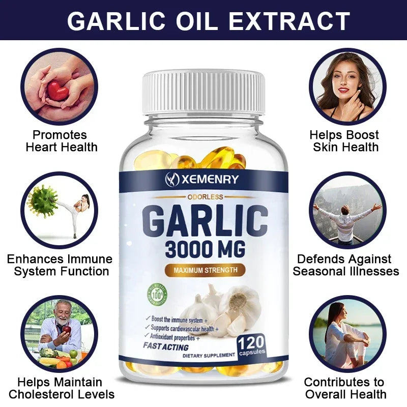 Garlic Supplement - Balances Cholesterol, Good for Heart Health, for Immune and Cardiovascular, Cholesterol Health