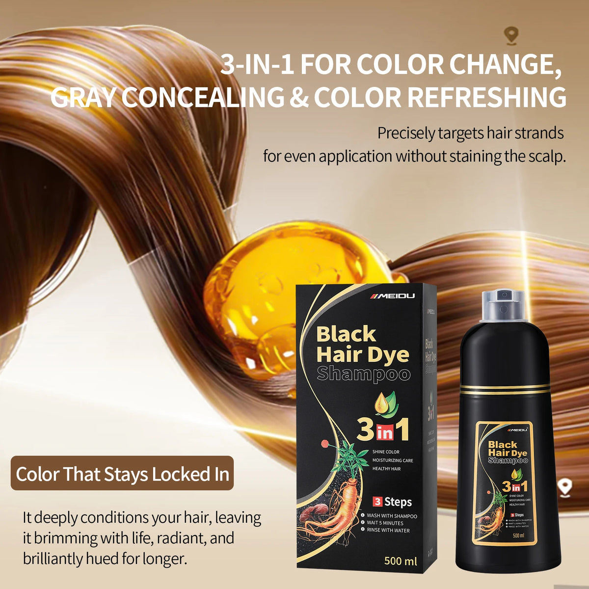 Meidu 3in1 Hair Dye Shampoo Easy To Use | Premium Care