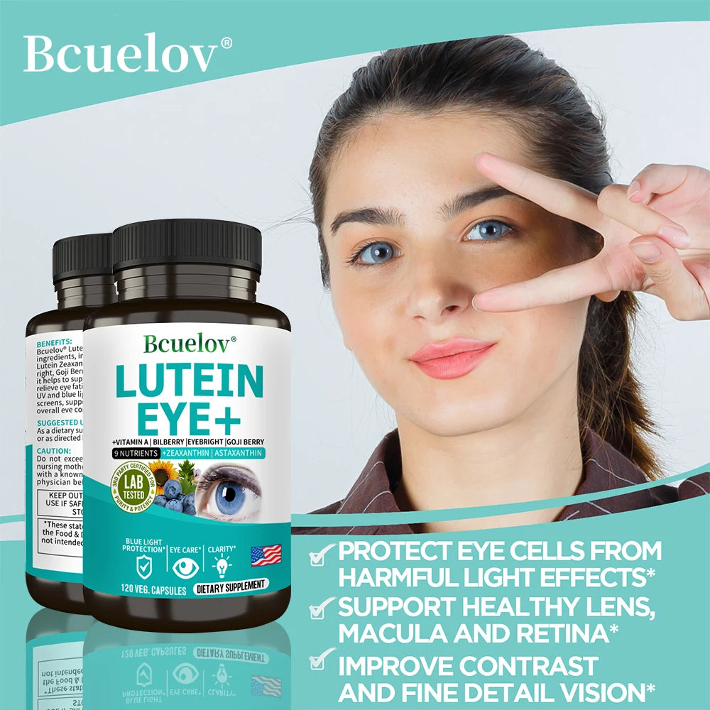 Lutein Supplement Containing Vitamin A, Zeaxanthin, Astaxanthin, and Bilberry Extract To Support Vision Health and Eye Health