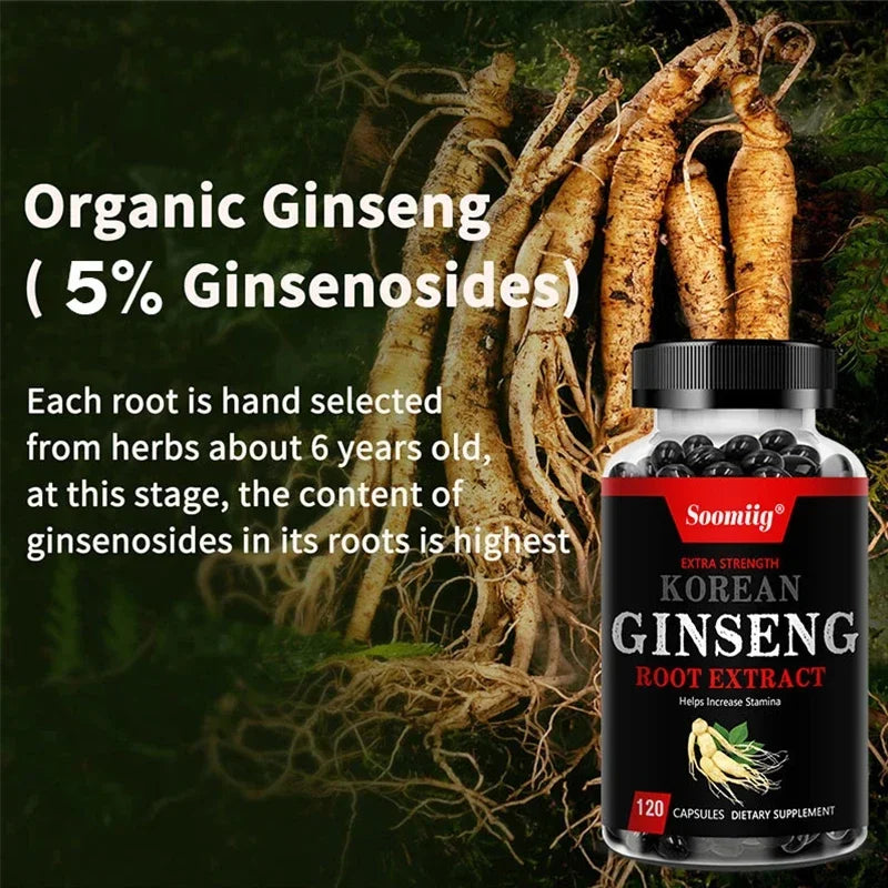 Strong Korean Ginseng 120 Vegetarian Capsules Energy Stamina | Premium Care
