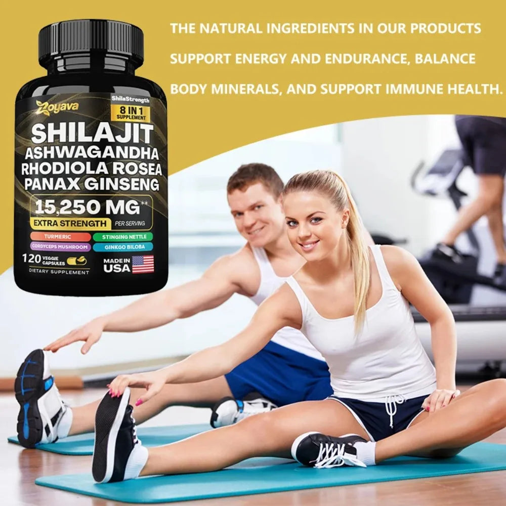 8 in 1 Supplements - Shilajit with Ginseng Ashwagandha for Brain, Memory, Concentration, Energy, Immune Health