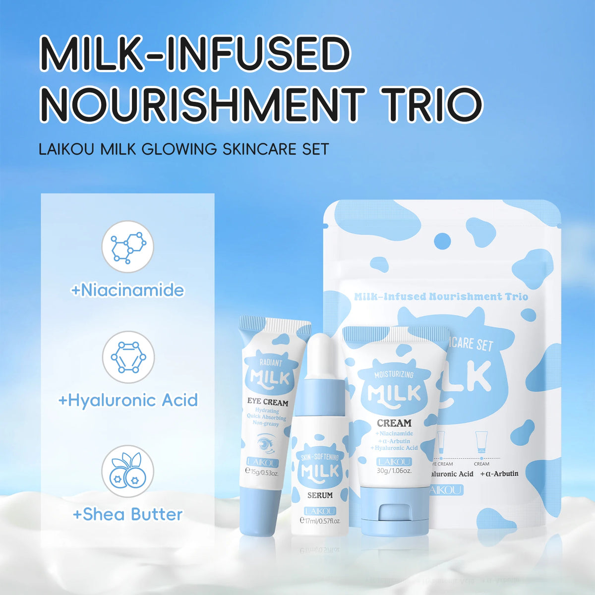 Laikou Milk Glowing Trio Set Deep Nourishment Kit | Premium Care