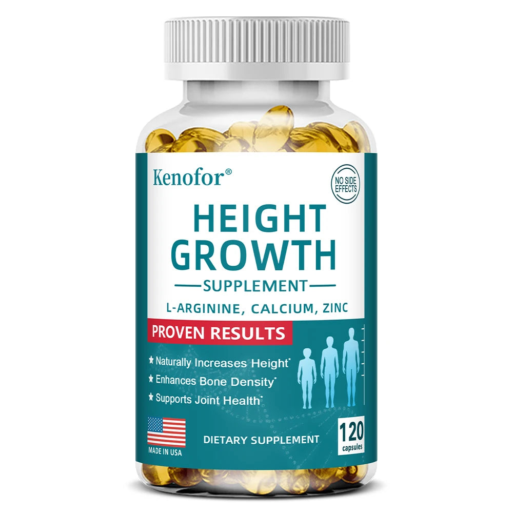 Natural Height Growth Calcium Vitamin D Supplement Vegetarian Capsules, Increase Bone Strength, Height Promoter Capsules Adults