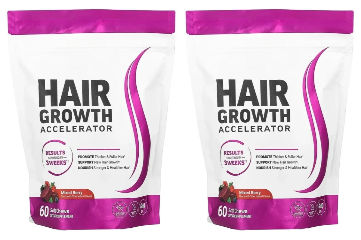 Hair Growth Soft Chews – Vitamin C & E Supplement for Thicker, Fuller & Healthier-Looking Hair – Berry Flavor – 60 Soft Chews