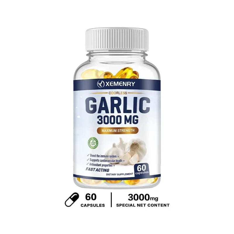 Garlic Supplement - Balances Cholesterol, Good for Heart Health, for Immune and Cardiovascular, Cholesterol Health
