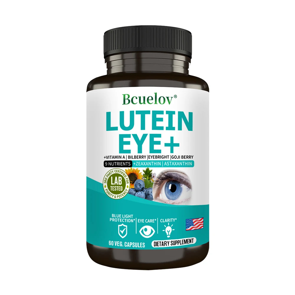 Lutein Supplement Containing Vitamin A, Zeaxanthin, Astaxanthin, and Bilberry Extract To Support Vision Health and Eye Health