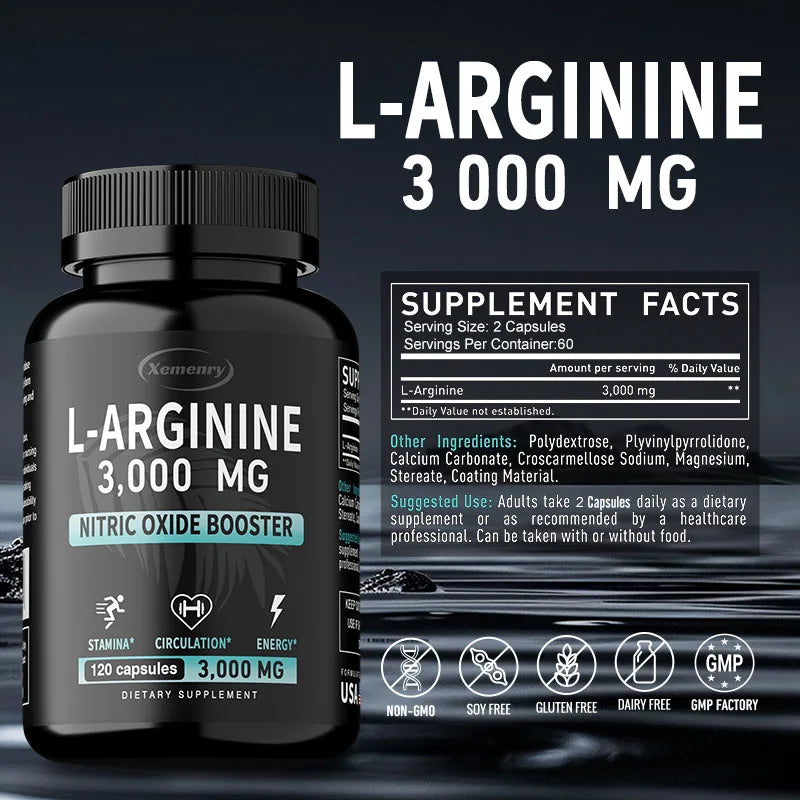 Extra Strength L-Arginine 3000mg – Maximum Nitric Oxide Booster for Vascularity, Muscle Growth & Endurance