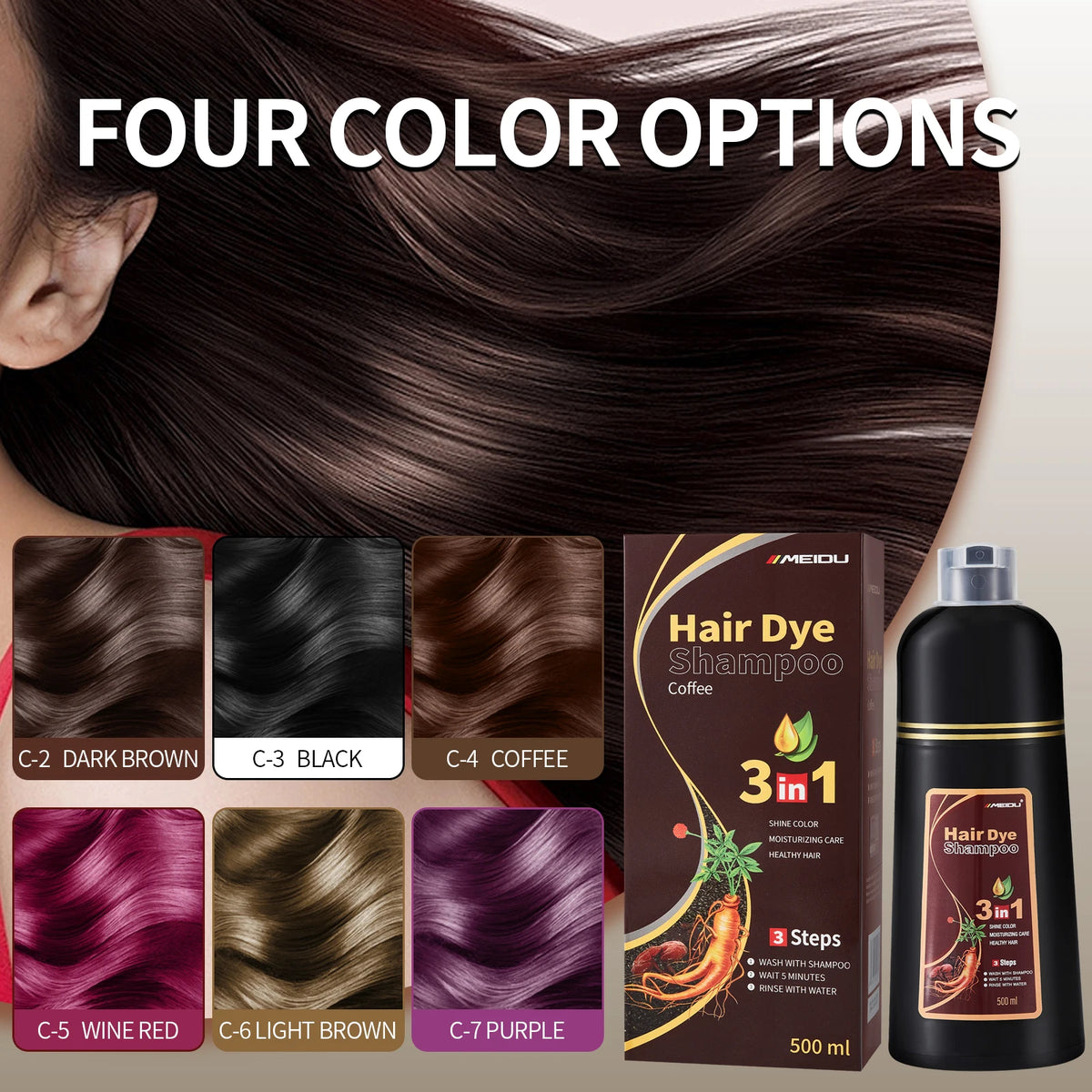 Meidu 3in1 Hair Dye Shampoo Easy To Use | Premium Care