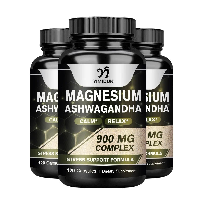 Magnesium + Ashwagandha Supplement, with Magnesium Citrate, Muscle Recovery, Heart & Bone Health, Calm & Relaxation