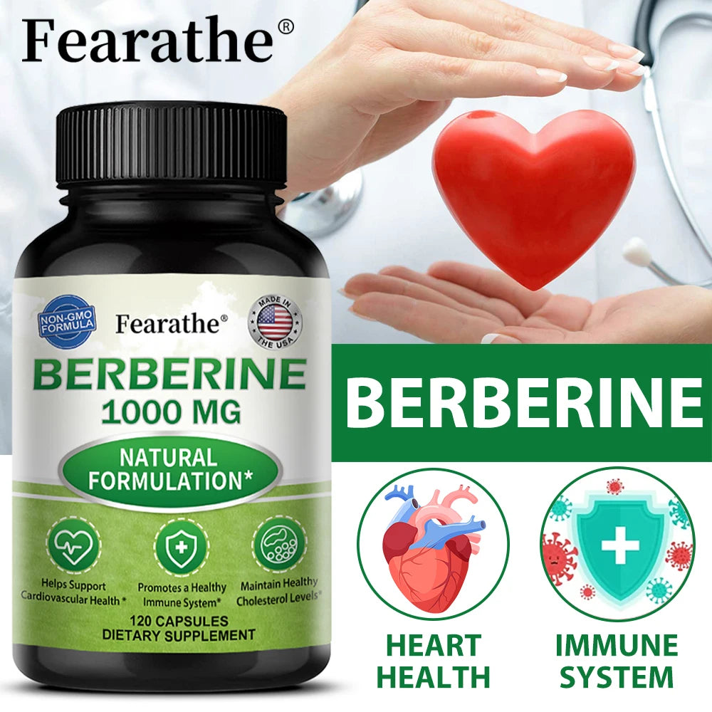 Berberine Supplement 1000 mg - Supports Heart Health, Immune System, GI Health, Cholesterol - Gluten Free, Dairy Free