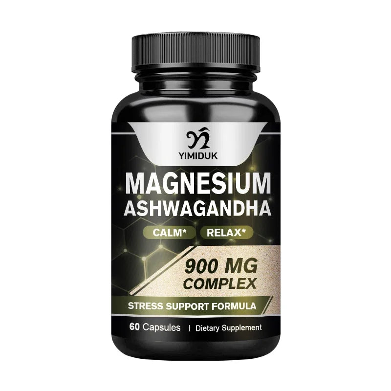 Magnesium + Ashwagandha Supplement, with Magnesium Citrate, Muscle Recovery, Heart & Bone Health, Calm & Relaxation