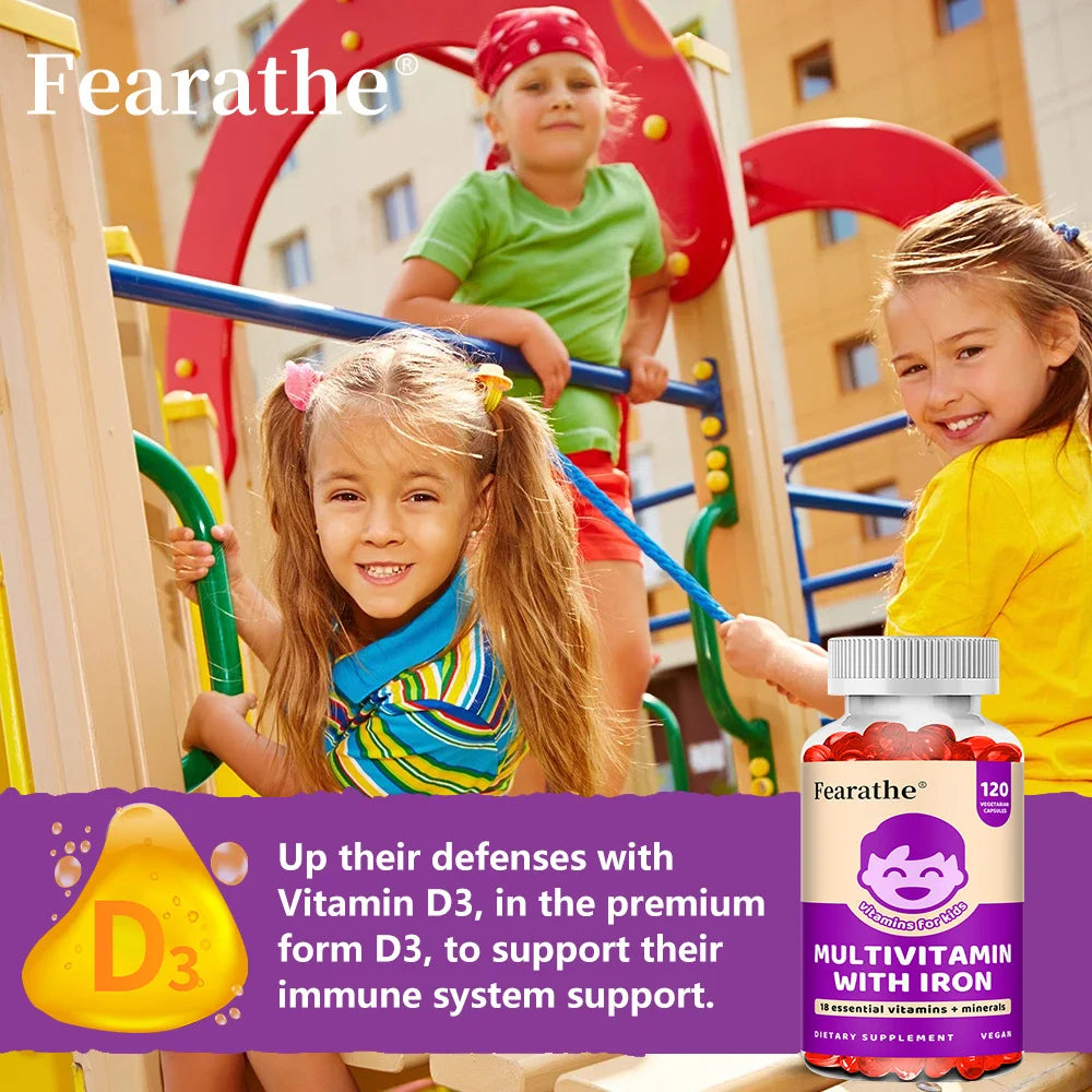 Kids Multivitamin Softgels with Iron, Zinc & Biotin, Daily Nutritional Supplement for Kids’ Growth, Immune & Brain Support