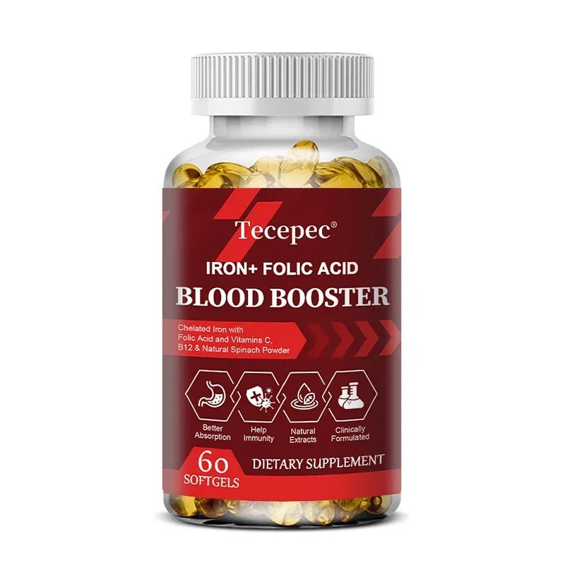 Iron + Folic Acid Blood Tonic - Replenish Iron Content, No Side Effects Iron Supplement- with Vitamin C, Vitamin B12, Folic Acid