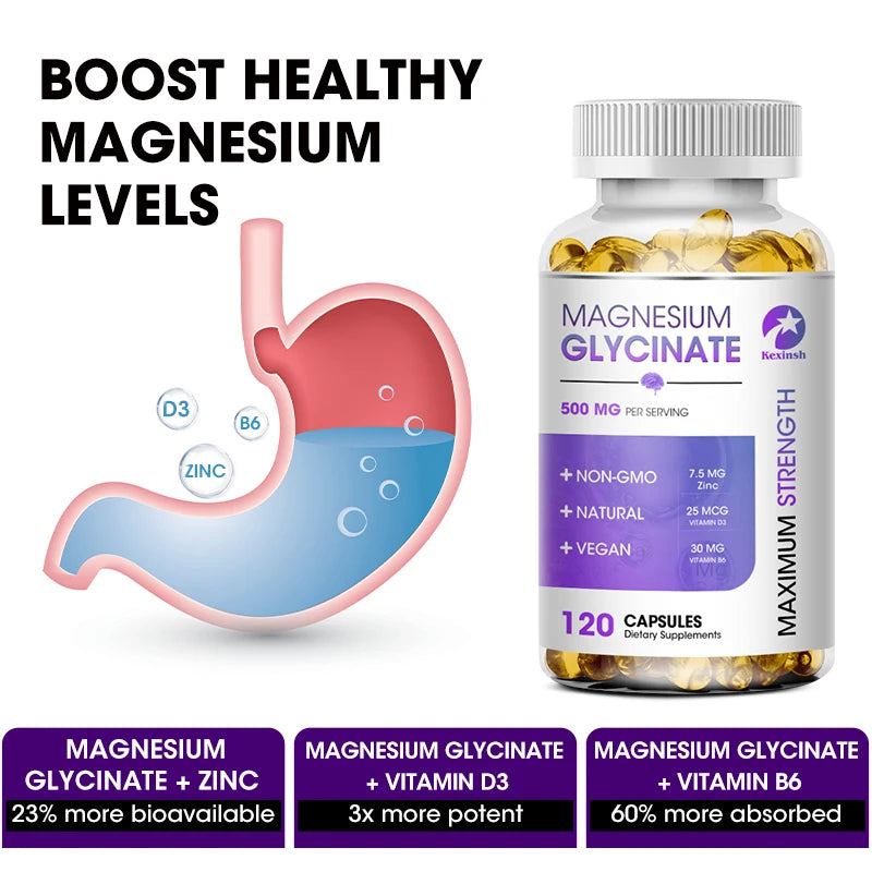Garmtar Magnesium Glycinate 500mg with Zinc, D3 & B6 - Garmtar Pure Supplements