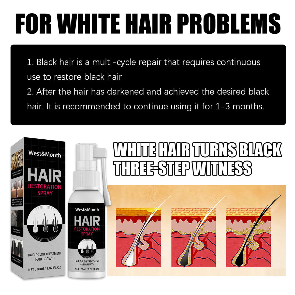 Gray White Hair Treatment Serum Cover White Hair | Premium Care