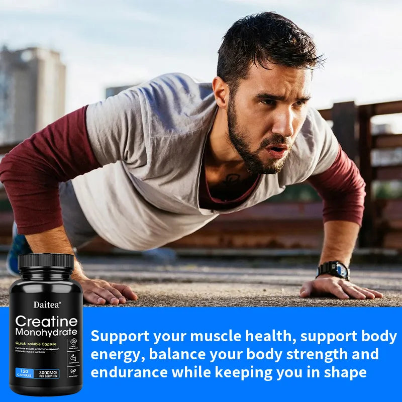 Daitea Creatine Monohydrate 3000 Mg - Strength, Muscle Health Supplement for Men and Women, Non-GMO and Gluten-Free Capsules