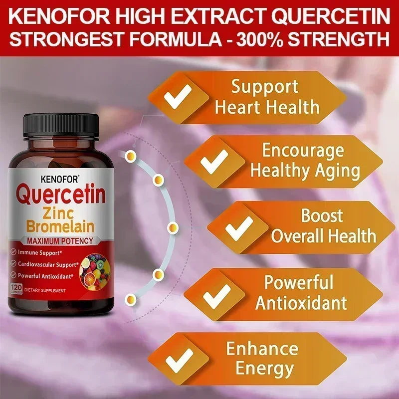 Zinc Quercetin + Bromelain 120 Vegetarian Capsules - Zinc Supplement for Antioxidant Immune Cardiovascular, Zinc for Men & Women