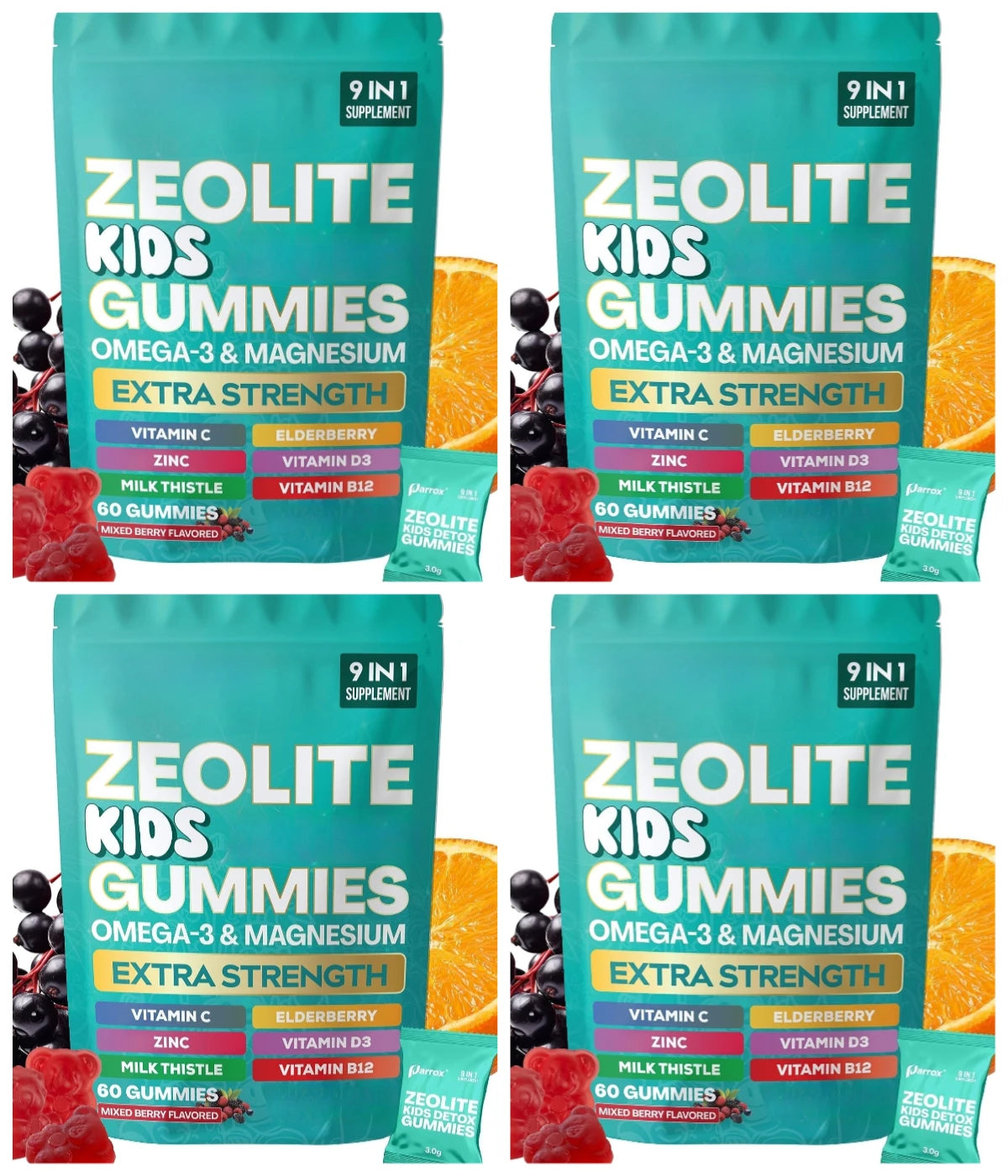 Kids Multivitamin Gummies with Omega 3 Magnesium Zinc Vitamin C D3 B12 Mixed Berry Flavor Daily Wellness Supplement 60 Gummies