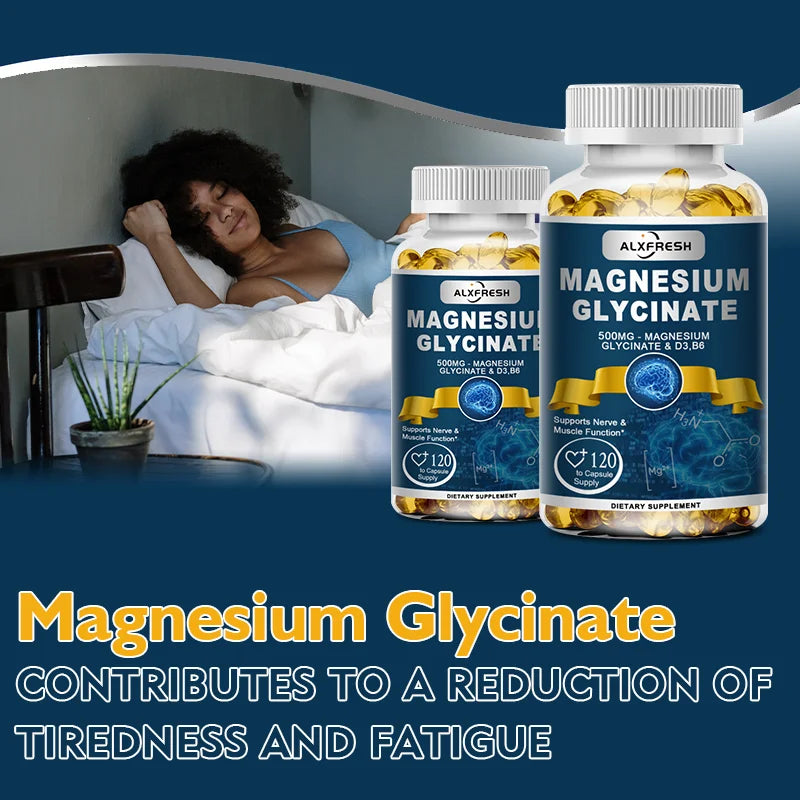 Ultra Pure Magnesium Glycinate 500mg with Zinc, Vitamin D3 & B6 – Muscle Relaxation, Nervous System Support, Deep Sleep & Fatigue Relief