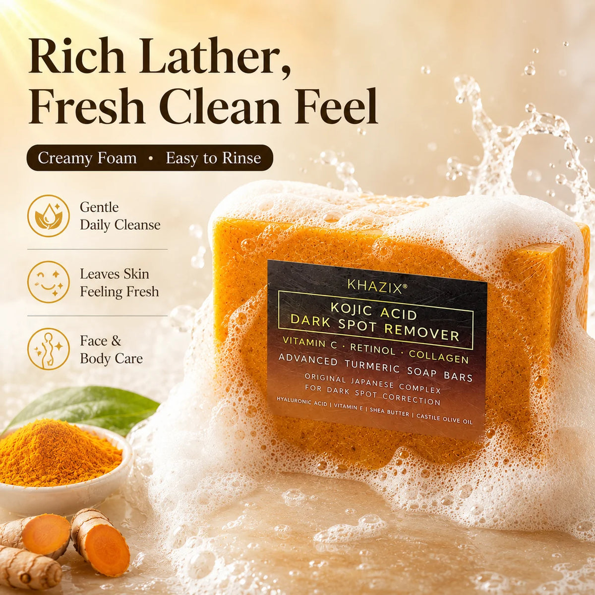 Turmeric Kojic Acid Face Body Soap Gentle Cleansing | Premium Care
