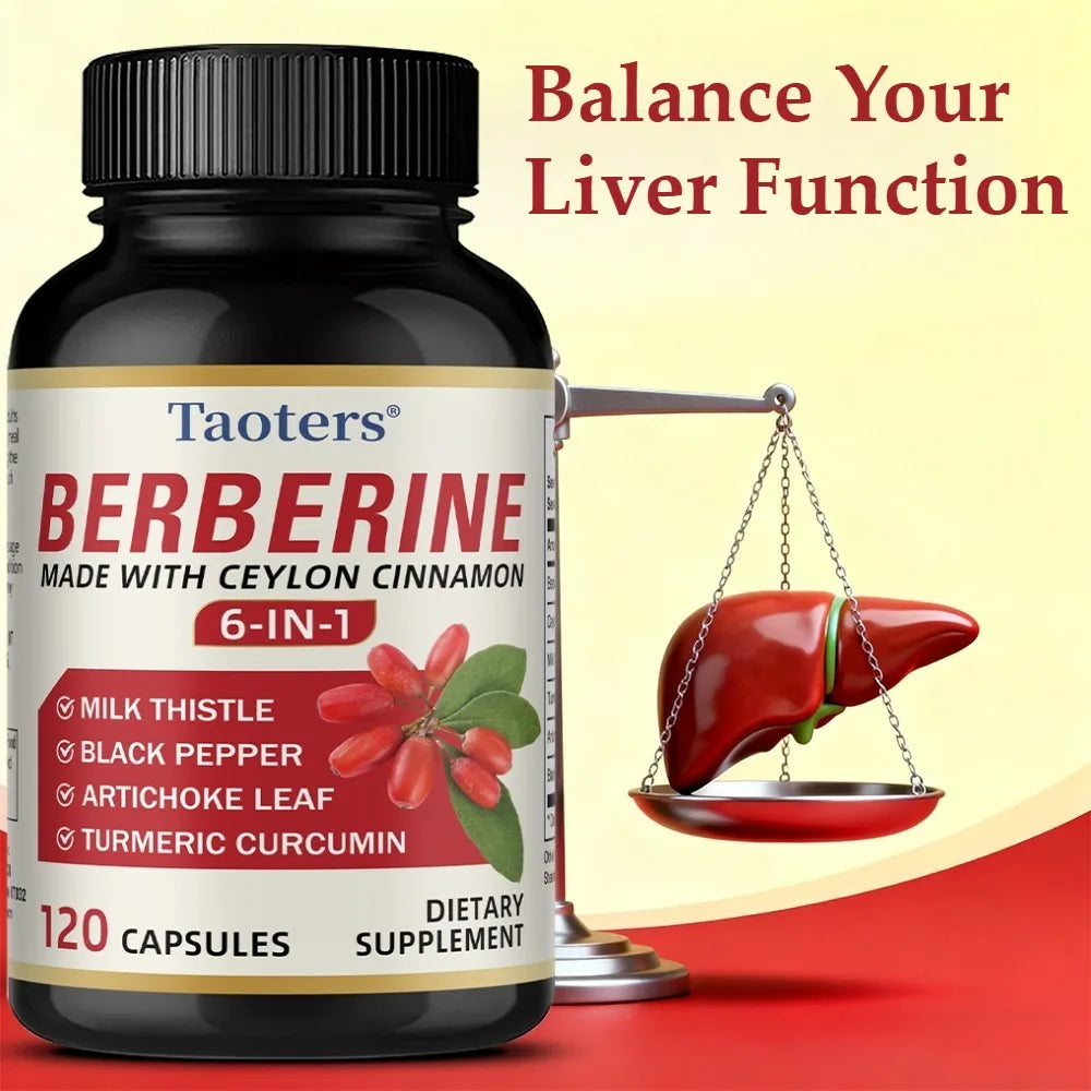 6 in 1 Supplement,Berberine with Ceylon Cinnamon,Turmeric,Milk Thistle,Artichoke,Black Pepper,Support Digestive Liver Health