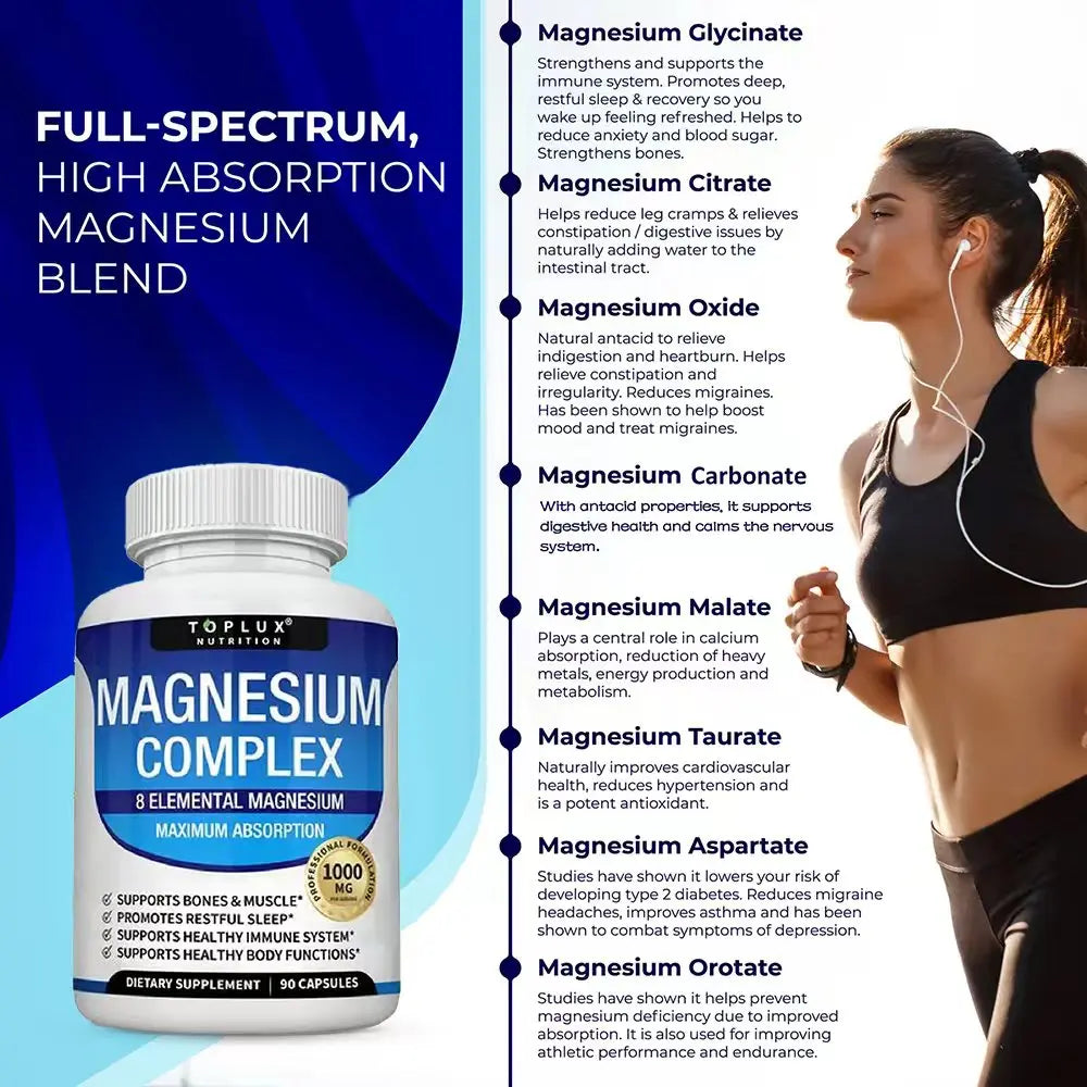 Advanced Multi-Magnesium Complex 1000mg – 8 Chelated Forms for Deep Sleep, Muscle & Calm (90 Capsules)