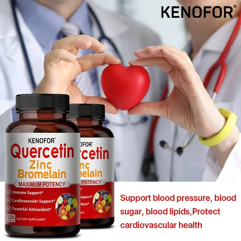 Zinc Quercetin + Bromelain 120 Vegetarian Capsules - Zinc Supplement for Antioxidant Immune Cardiovascular, Zinc for Men & Women