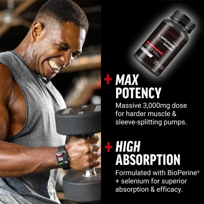 L-Arginine Athletic Strength & Circulation Capsules – Muscle Power, Blood Flow & All-Day Energy