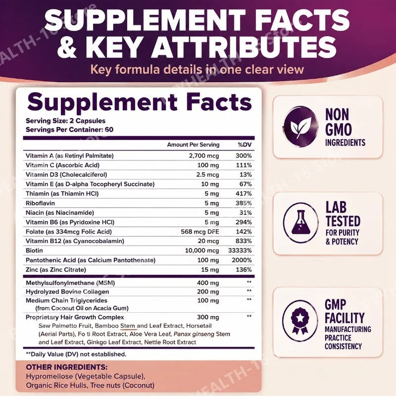 Hair Skin Nails Wellness Capsules Biotin 10000mcg Collagen | Premium Care