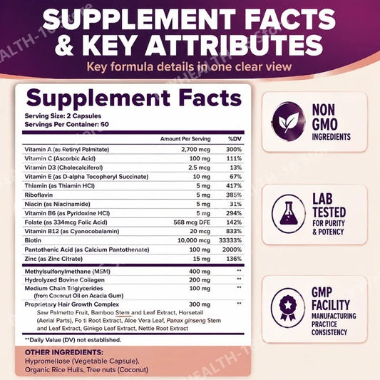 Hair Skin Nails Wellness Capsules Biotin 10000mcg Collagen | Premium Care