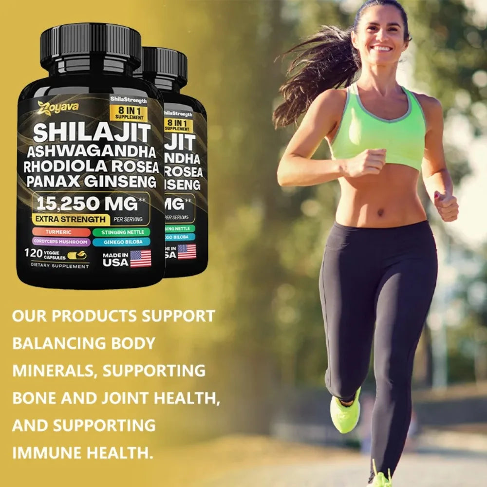 8 in 1 Supplements - Shilajit with Ginseng Ashwagandha for Brain, Memory, Concentration, Energy, Immune Health