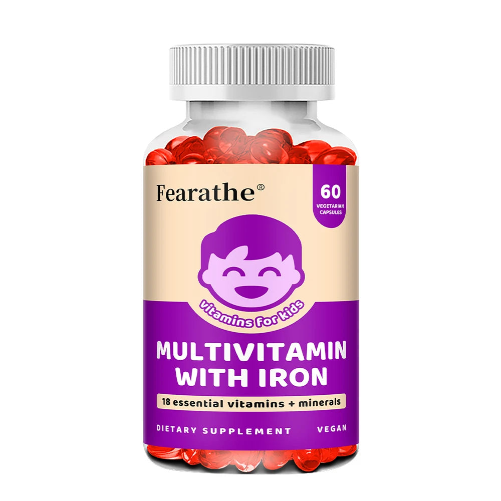 Kids Multivitamin Softgels with Iron, Zinc & Biotin, Daily Nutritional Supplement for Kids’ Growth, Immune & Brain Support