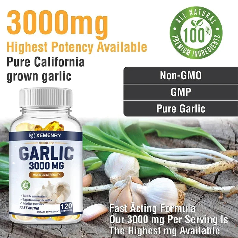 Garlic Supplement - Balances Cholesterol, Good for Heart Health, for Immune and Cardiovascular, Cholesterol Health