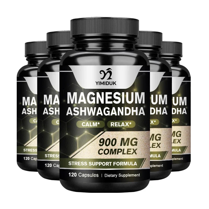Magnesium + Ashwagandha Supplement, with Magnesium Citrate, Muscle Recovery, Heart & Bone Health, Calm & Relaxation