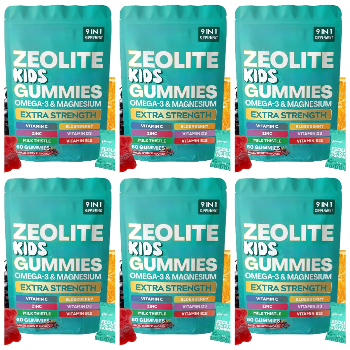 Kids Multivitamin Gummies with Omega 3 Magnesium Zinc Vitamin C D3 B12 Mixed Berry Flavor Daily Wellness Supplement 60 Gummies