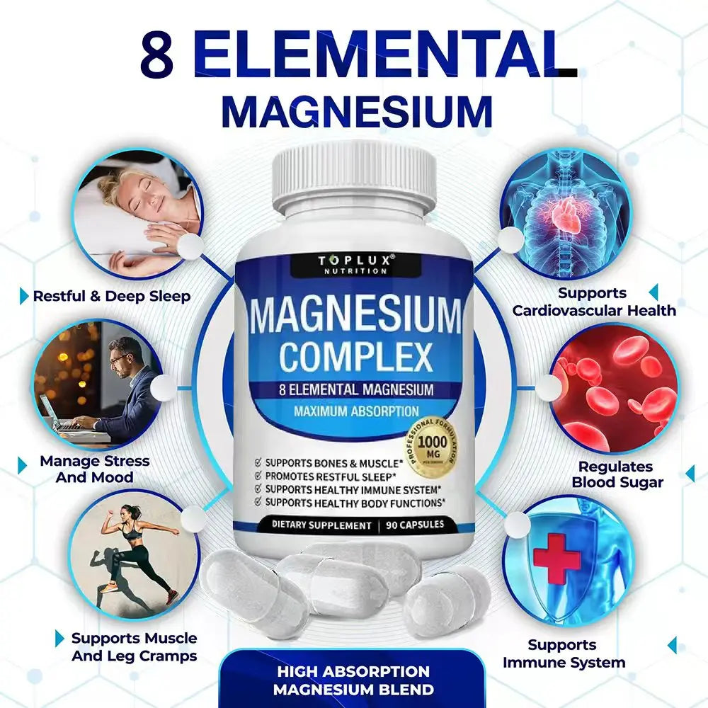 Advanced Multi-Magnesium Complex 1000mg – 8 Chelated Forms for Deep Sleep, Muscle & Calm (90 Capsules)
