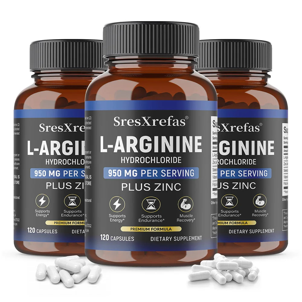 Men's L-Arginine 950mg Complex (120 Capsules) – Blood Circulation, Workout Endurance & Muscle Growth