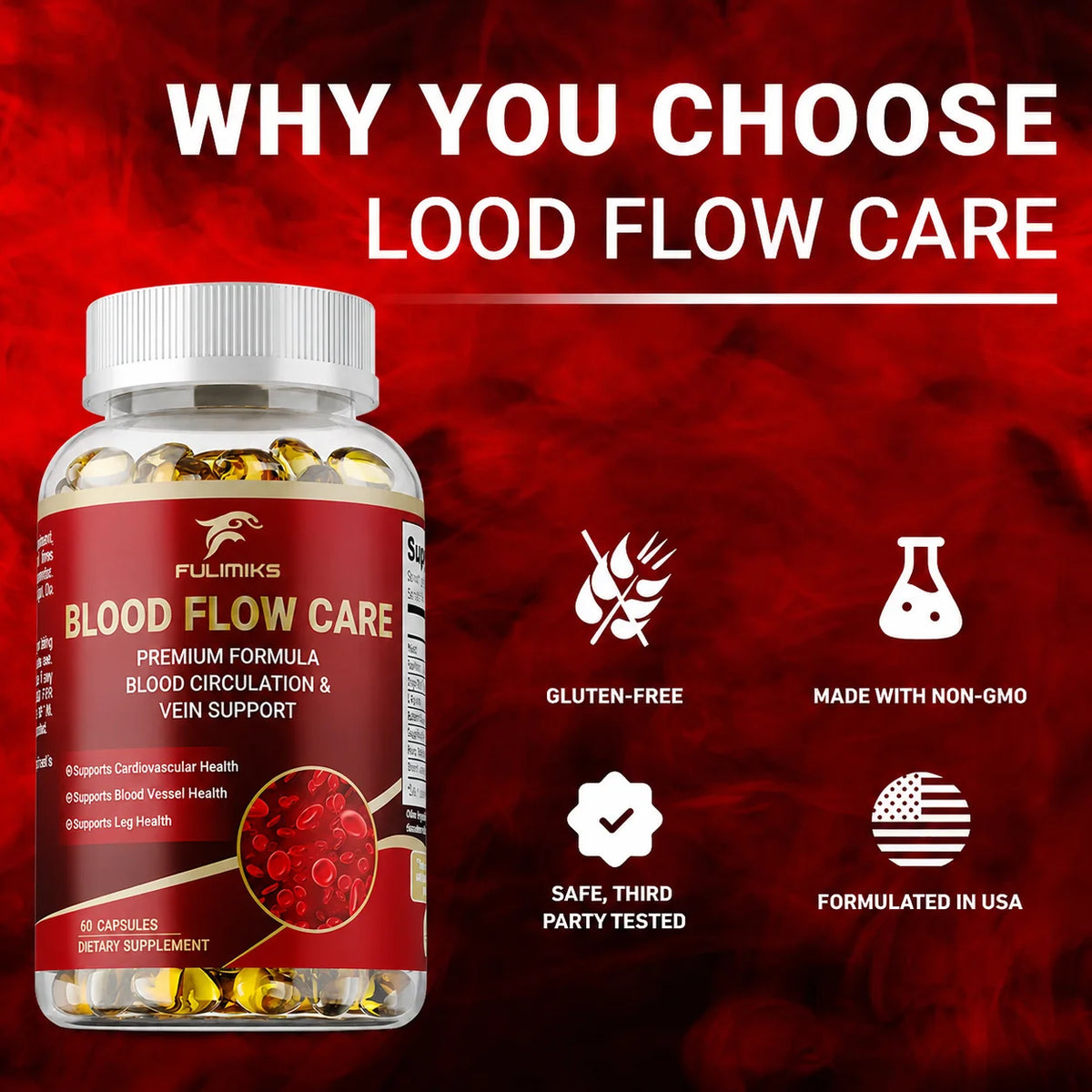 Blood Flow Care Supplement - Promotes Leg Vein, Heart, Blood Vessel and Cardiovascular Health, Supporting Blood Circulation