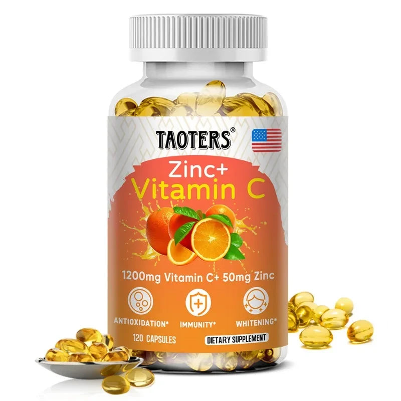 Taoters Vitamin C + Zinc Supplement - High Absorption - Immune System, Skin Health Vitamins - Antioxidant Supplement
