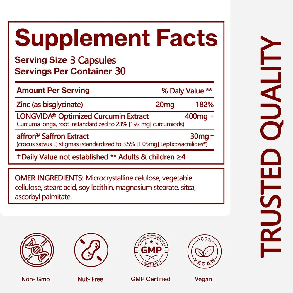 Pure Saffron Extract Complex for Mood, Focus & Stress Relief (90 Vegan Capsules)